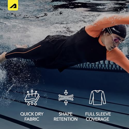 Image of Boldfit Swimming Suit for Women 2 Piece Swim Suit Set, Full Body Swimming Costume, Stretchable Fit Swimwear, Sleeve Swimsuit for Women Polyspandex Swimming Dress