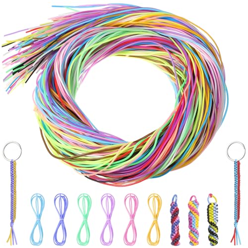 200 PCS Scoobies Strings Plastic Lacing Cord Bracelet String Elastic Cord Scoubidou String Elastic for Bracelet Making in 20 Colors for Jewelry Making Lanyards Keychain Making Kit