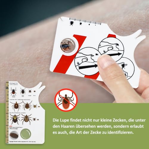 Nepfaivy Zeckenkarte für Mensch Hund Katze - 2 Stück Zeckenkarte Kinder mit Lupe, Zeckenentferner zur Schnellen und Sicheren Entfernung von Zecken bei Mensch und Haustier