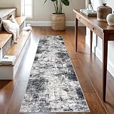 IOHOUZE Abstract Runner Rug 2x8 Ft Washable Runners for Hallways, Non Slip Kitchen Runner Printed Faux Wool Entryway Runner Indoor, Modern Abstract Floor Carpet for Hall Kitchen Bedroom, Black Gey