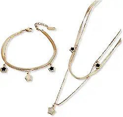 Conjunto Feminino "Beautiful Constellation" com Colar e Pulseira em Aço Inoxidável – Símbolo de Luz, Versatilidade e Estilo – Acompanha Bolsa de Veludo