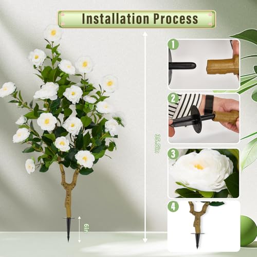 Image of 35.5 inch Artificial White Camellia Tree 2-Pack, UV Resistant Indoor Outdoor