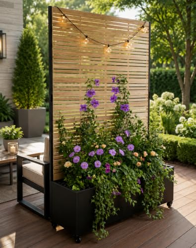 Hochbeet Metall mit Sichtschutz 119 x 41 x 185 cm Pflanzkasten mit Rollen 33 cm tiefes Pflanzbeet Pflanzkübel Pflanzkasten für Gemüse Kräuter und Blumen wetterfest für Garten Balkon und Terrasse