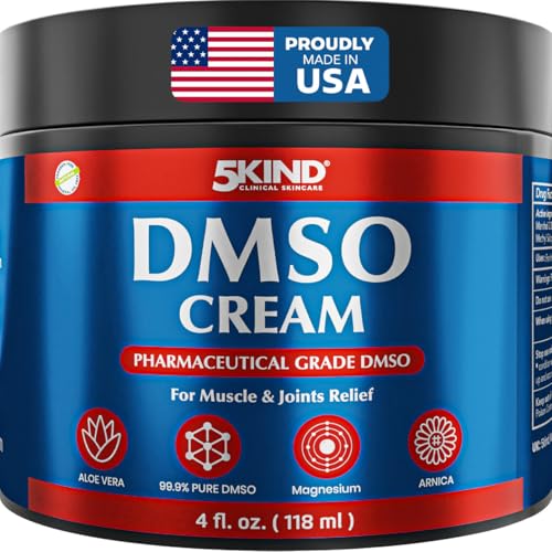 5Kind DMSO Cream for Pain Relief 4 fl oz - 99.9% Pure DMSO Pharmaceutical Grade Cream - Aloe Vera Magnesium Arnica & Menthol - Topical Muscle and Joint Pain Relief - Registered NDC - Made in USA