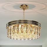 IKK Modern Gold and Grey Crystal Chandeliers for Dining Room, 22' Large Luxury Smoke Crystals Ceiling Light Fixture, 4-Tier Polished Metal Frame Pendant Lighting for Living Room, Foyer, 9 xE12