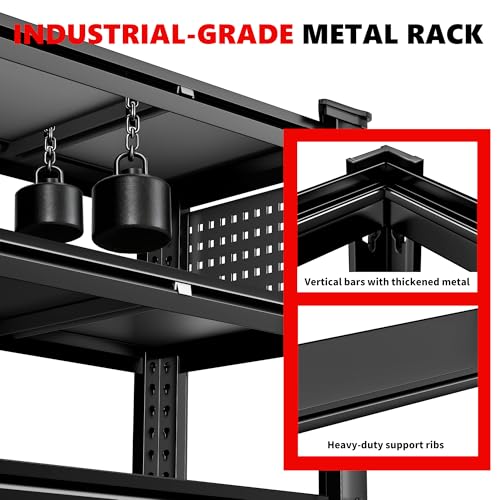 72.2\'\'H Garage Shelving Heavy Duty 5-Tier Adjustable Storage Shelves Unit, 2 Side Pegboards, 5000 LBS Metal Utility Rack Shelf for Industries Warehouses Basement, Solid, 72.2\'\'Hx48.2\'\'Wx24.2\'\'D