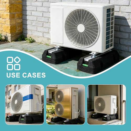 EXLECO 2 x Dämpfungssockel für Wärmepumpe 400mm Dämpfsockel mit Wasserwaage, Gummi Bodenkonsole Klimaanlagen Schwingungsdämpfer, Lüftungsanlagen Antivibrationsfüße UV-beständig Max. Belastbar 320KG