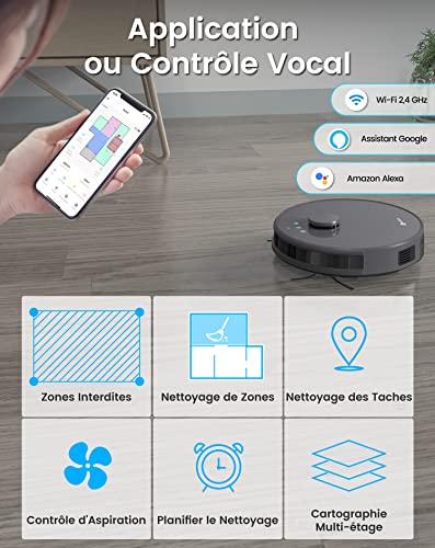 Lefant Staubsauger Roboter, Saugroboter mit No-Go-Zonen 5500Pa Saugleistung 200min Laufzeit, Mehrstufiges Mapping, Saug und Wischroboter für Tierhaare, Teppiche und Hartböden