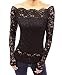 Minetom Donna Sexy Spalla della Rugiada Ricami in Pizzo Elegante Manica Lunga Camicia Senza Spalline Scollatura Tops Nero IT 44
