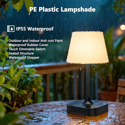 Outdoor Table Lamp - 8000mAh Cordless Rechargeable Battery,Dimmable LED Display Touch Lamp for Camping Patio and Bedroom (Black) - Image 6