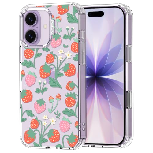 MOSNOVO for iPhone 17 Case | Military Grade 6.6ft Drop Tested | Camera Control | Clear with Strawberry Garden Design