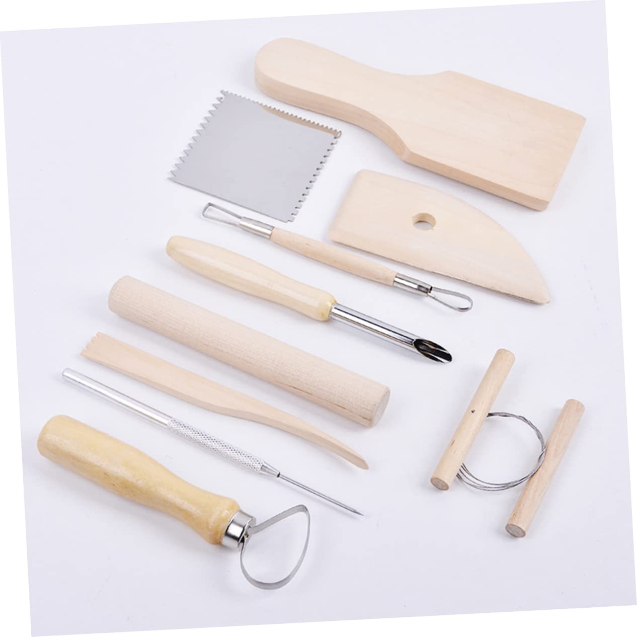 DOITOOL 10pc Wood Handle Stainless Steel Clay Tools Clay Craft Accessory for Doll Making Carving Shaping Set