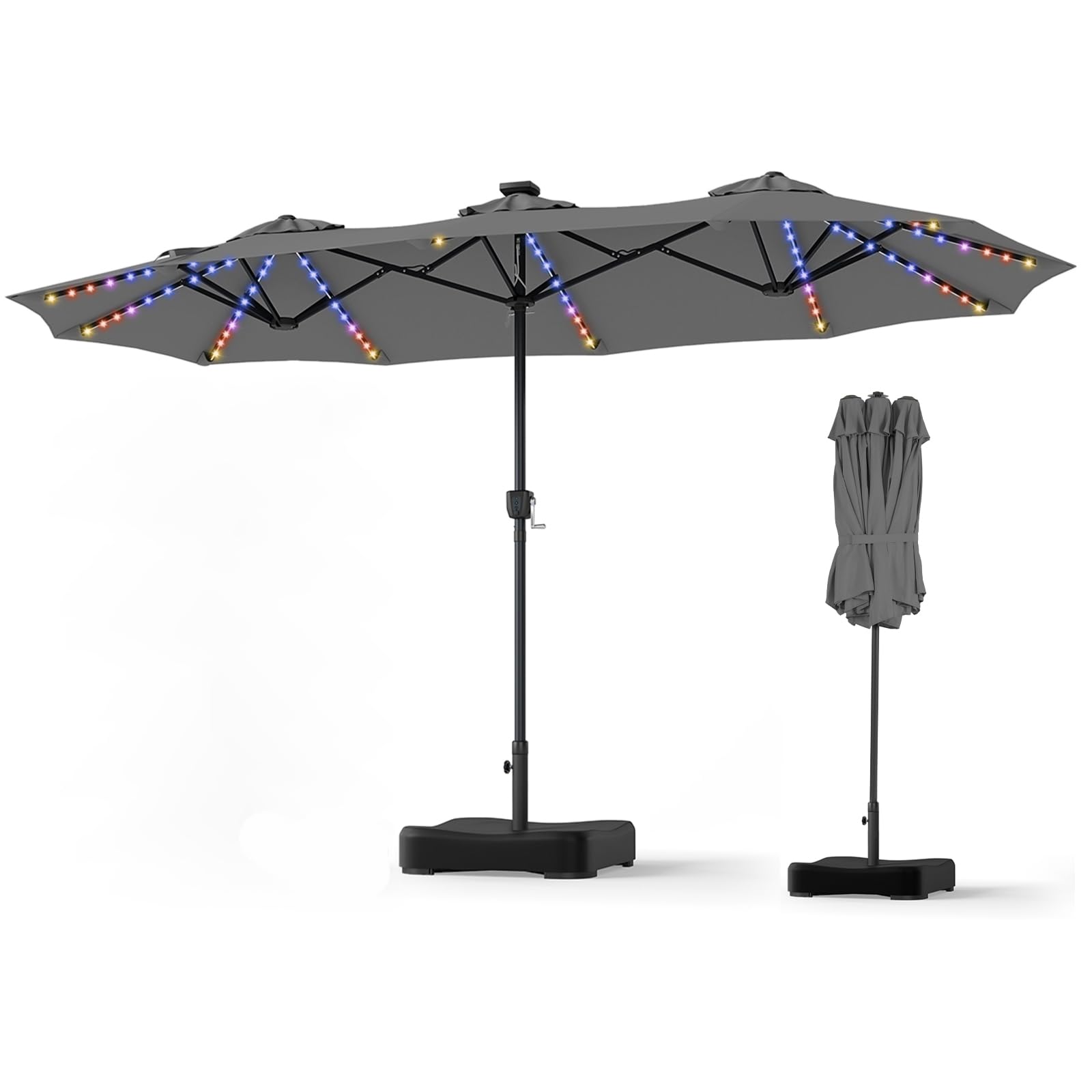 TANGZON 4.4 m Double Garden Parasol with Base and 144 LED Lights