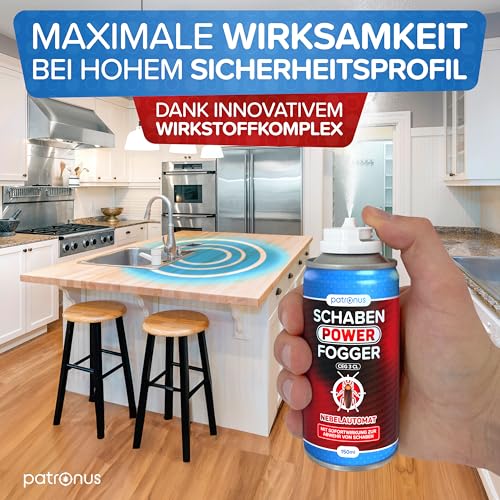 Patronus Schaben Power Fogger - 2x 150ml - effektiver Vernebler mit maximaler Sofortwirkung zur Abwehr von Schaben & Kakerlaken, ideal für kleine Schaben-Verstecke - aus deutscher Produktion