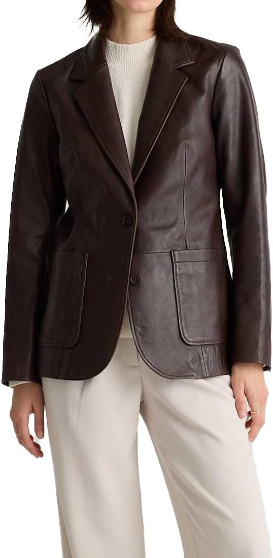 IZAC & DAUD Lambskin Leather Blazer for Women - Casual Coat Long Sleeves Suit Style Leather Jacket Women - Image 4