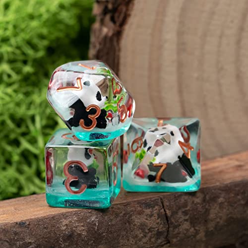 Image of Cusdie 7-Die Dice DND, Polyhedral Dice Set Filled with Animal, for Role Playing Game Dungeons and Dragons D&D Dice MTG Pathfinder (Panda w /Bamboo)