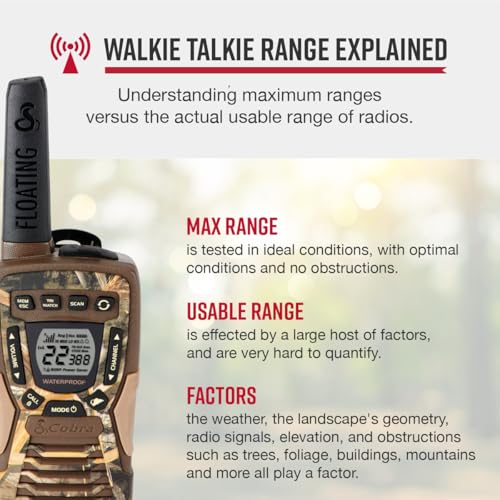 Image of Cobra ACXT1035R FLT CAMO Waterproof Walkie Talkies - Rechargeable, Floats, 22 Channels, Long Range 37-Mile Two-Way Radio Set (2-Pack)