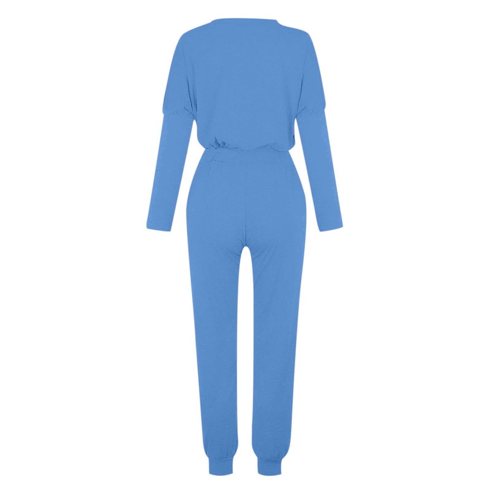 Damen Langarm Farbblock Patchwork Rundhals T-Shirt Top Bluse Lange Hosen Leggings Casual Outfit Set