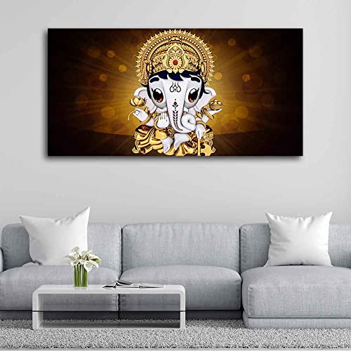 Image of VIBECRAFTS Canvas Paintings for Living Room Drawing Room Little Ganesha Canvas Wall Painting Fitted With Wooden Frame For Home | Office | Living Room | Gift (PTVCH 2497)