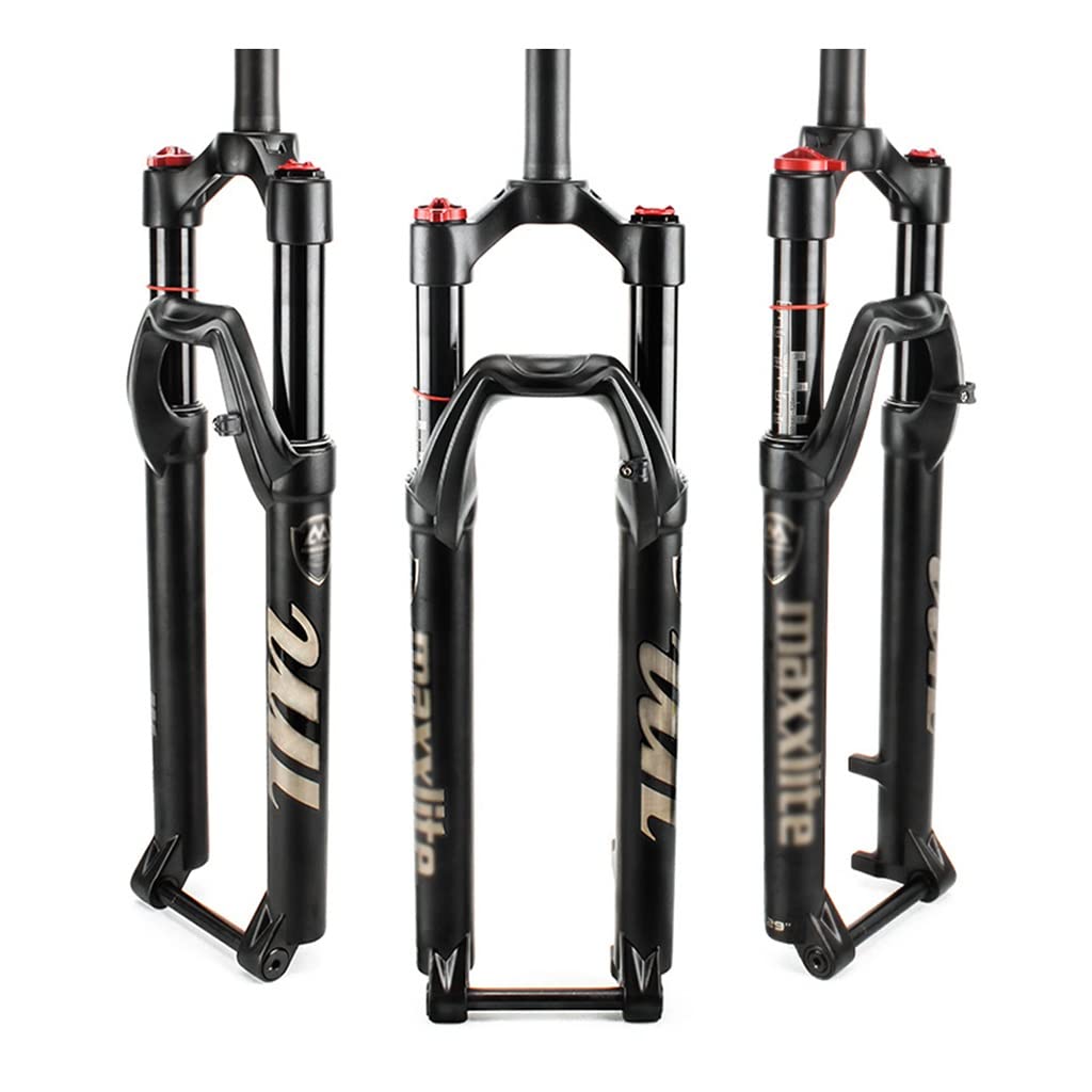 Horquilla Delantera de montaña para Bicicletas de 26", 27,5" y 29", Amortiguador de Aire, Recorrido de 100 mm, Eje pasante de 100x15 mm, Tubo Recto de 1-1/8" y Tubo cónico de 1-1/2