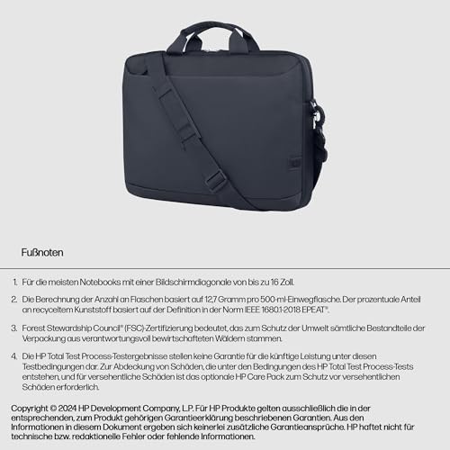 HP Everyday 16 Zoll Laptop-Aktentasche – Wasserabweisend, Vielseitig mit Abnehmbarem Schultergurt und Trolley-Gurt, 12L Fassungsvermögen, Odyssey Grau