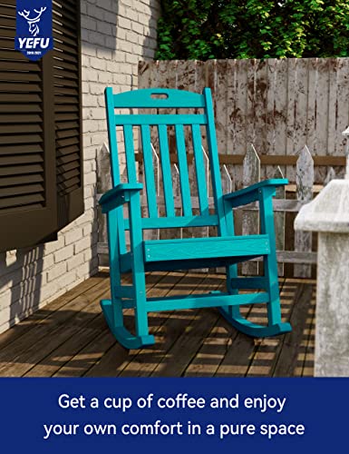Yefu Outdoor Rocking Chair, Poly Lumber Patio Rocker Chair With High Back, Poly Rocking Chair Look Like Real Wood, Widely Used For Lawn, Porch, Backyard, Indoor And Garden,380Lb Heavy Duty(Aruba Blue) #TOP6