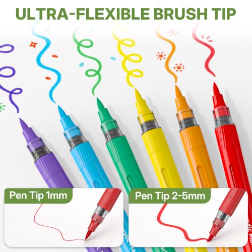 Image of WUO 48 Colors Acrylic Paint Markers Brush Tip with Automatic Ink Control | Water-based, no-bleed, waterproof acrylic paint pens for rock, wood, canvas, glass, ceramic, fabric and DIY crafts