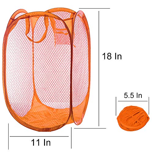 Image of Qtopun Mesh Popup Laundry Hamper Foldable Laundry Basket Portable Dirty Clothes Basket Collapsible Dirty Clothes Hamper for Bedroom, Kids Room, College Dormitory and Travel (Orange)