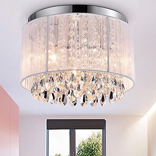White Chandelier Mini Flush Mount Chandeliers Small Drum Chandelier Lighting Crystal Ceiling Light 3 Light Flush Mount Light Fixtures Ceiling For Bedroom Chandelier #TOP1