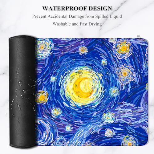 Image of Auhoahsil Desk Mouse Pad, Large Gaming Mousepad, XXL Desk Pad, Extended Long Superior Micro-Weave Cloth Non-Slip Rubber Big Computer Mouse Mat for Gamer, Office & Home, 35 inch x 15 inch, Blue Starry Night