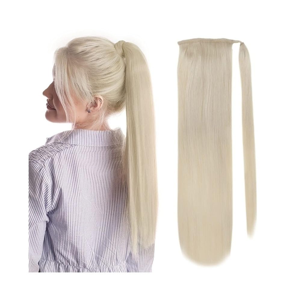 Kucyk kucyk długi kucyk 12-22 cale owija się wokół peruki # 60 platynowy blond ludzkie włosy kucyk klips przedłużający włosy w przedłużanie ogona ok