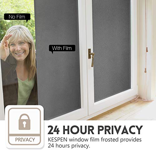 Kespen Frosted Window Privacy Film Heat Control Uv Sun Blocking Glass Stickers Static Cling Non Adhesive Door Coverings Decals For Bathroom Home Office, Gray, 35.4 Inch X 8.2 Feet #TOP2