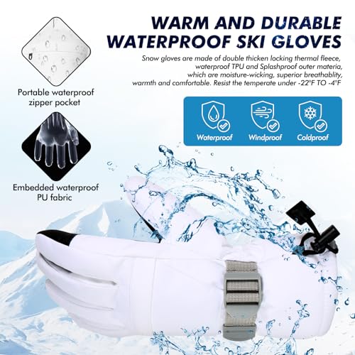 Image of Ski Gloves,Snow Gloves Waterproof Winter Warm Cold Weather Touchscreen Gloves for Parent& Child Kids Skiing,Snowboarding