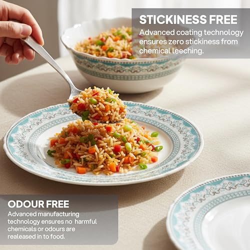 Image of CELLO Celeste Imperial Plus Series Opalware Dinner Set of 27 Piece For Family of 6 | Bone-Ash Free & Leadfree Opal Glass Microwave & Dishwasher Safe Crockery Plates & Bowls Set For Daily Use & Gifting