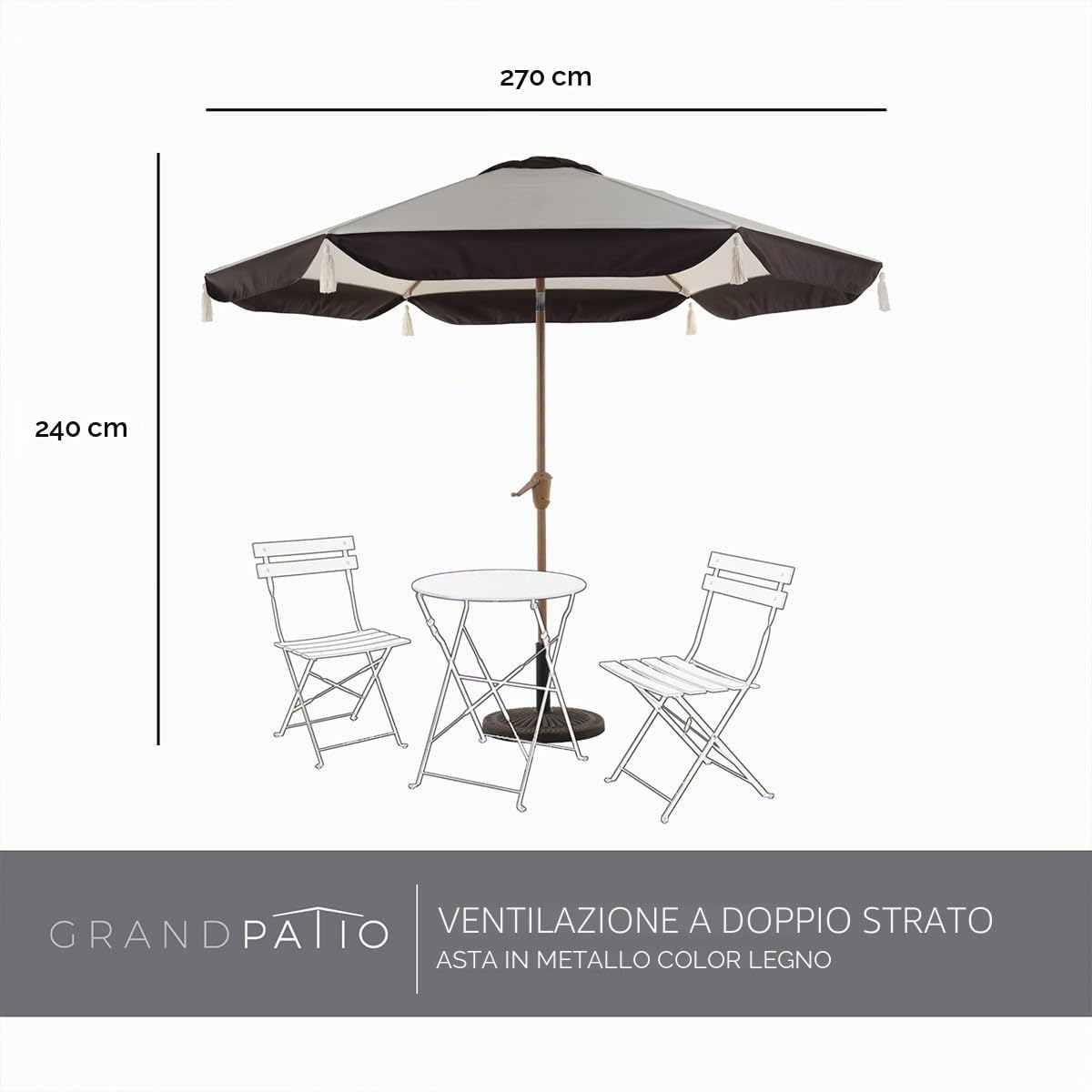 Grand patio Ombrellone da giardino 2,7 m, ombrello da giardino con manovella e pulsante di inclinazione, ombrellone da spiaggia con asta in alluminio, baldacchino in poliestere, UPF 50+, impermeabile