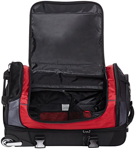 Amazon Basics Ripstop Rolling Travel Luggage Duffle Bag With Wheels - 28 Inch, Red