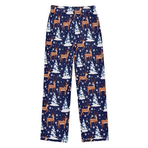 ZZXXB Winter Snow Reindeer Boys Long Pants Soft Trousers Elastic Waist Kids Lounge Bottoms with Pockets S-XL