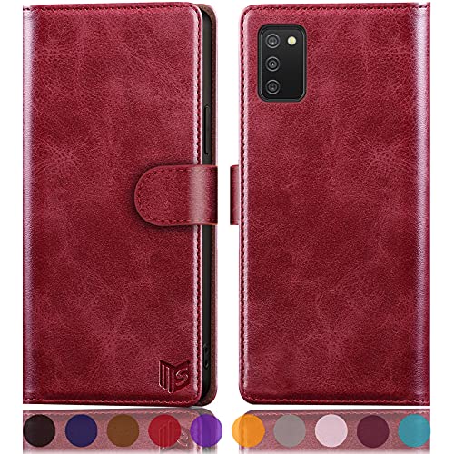 SUANPOT for Samsung Galaxy A02S with RFID Blocking Leather Wallet case Credit Card Holder, Flip Folio Book Phone case Shockproof Cover for Women Men for Samsung A02S case Wallet Red
