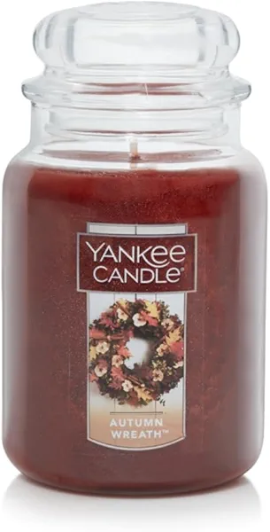 Yankee Candle Autumn Wreath Scented Classic 22oz Large Jar Single Wick Aromatherapy Candle Over 110 Hours of Burn Time Fall Fragrance Perfect for gifting