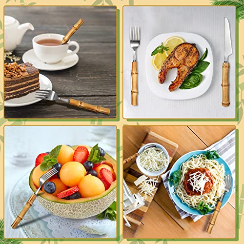 Bamboo Silverware Set 18/8 Stainless Steel Tableware Set Natural Bamboo Utensil Flatware Set Spoon Fork Knives Bamboo Handle Cutlery Set For Kitchen Wedding Home Restaurant Party (Silver, 30 Pieces) #TOP3