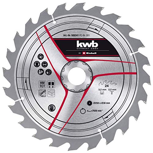 kwb by Einhell lame de scie aux carbures de tungstène (Ø 250 x 30 mm, 24 dents, pour différentes scies circulaires sur table, scies à onglet radiales et scies à onglet Einhell)
