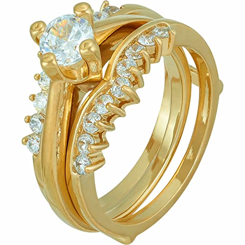 LIFETIME JEWELRY Cubic Zirconia 2-Piece Wedding Ring for Women 24k Gold Plated