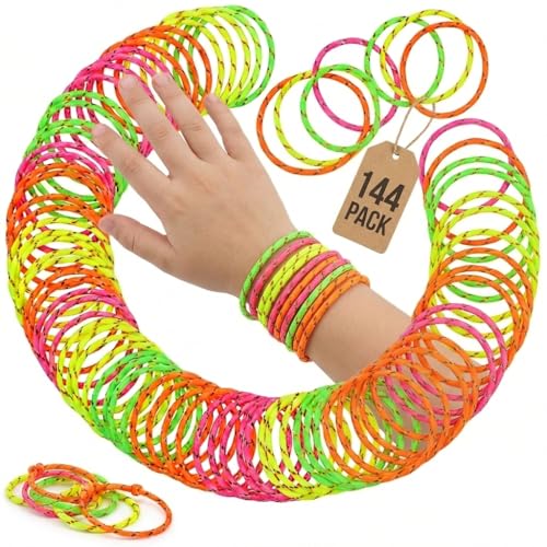 Bedwina Friendship Bracelets for Kids - (Pack of 144) Neon Adjustable Woven Rope Friendship Bracelets Bulk for Girls and Boys - Classroom Prizes for...