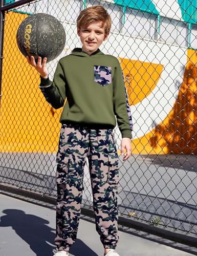 Image of mksodopy Boys Clothes Long Sleeve Hoodie and camouflage cargo pants Boy Outfits for 6-16 Years
