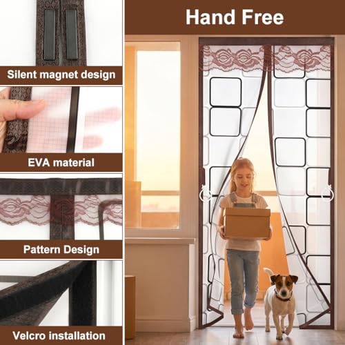 Image of HASTHIP Mosquito Net for Doors with Magnet, Insulated PVC Door Mosquito Net Magnetic with Self Adhesive Hook and Loop Strip, Windproof Dustproof Privacy Door Curtain for Kitchen Doorway, 110x210cm