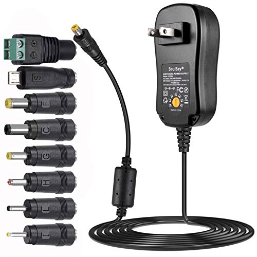 SoulBay 3V 4.5V 5V 6V 7.5V 9V 12V 36W Universal AC/DC Adapter Multi Voltage Switching Power Supply Charger with 8 Tips for Household Electronics AC 100-240V Output 3000mA Max