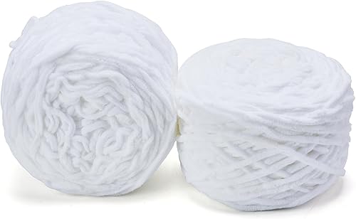 Hilo acrílico de chenilla gruesa, 2 x 6.5 onzas, #6, súper voluminoso para mantas, ganchillo y manualidades de punto (blanco, 120 yardas x 2