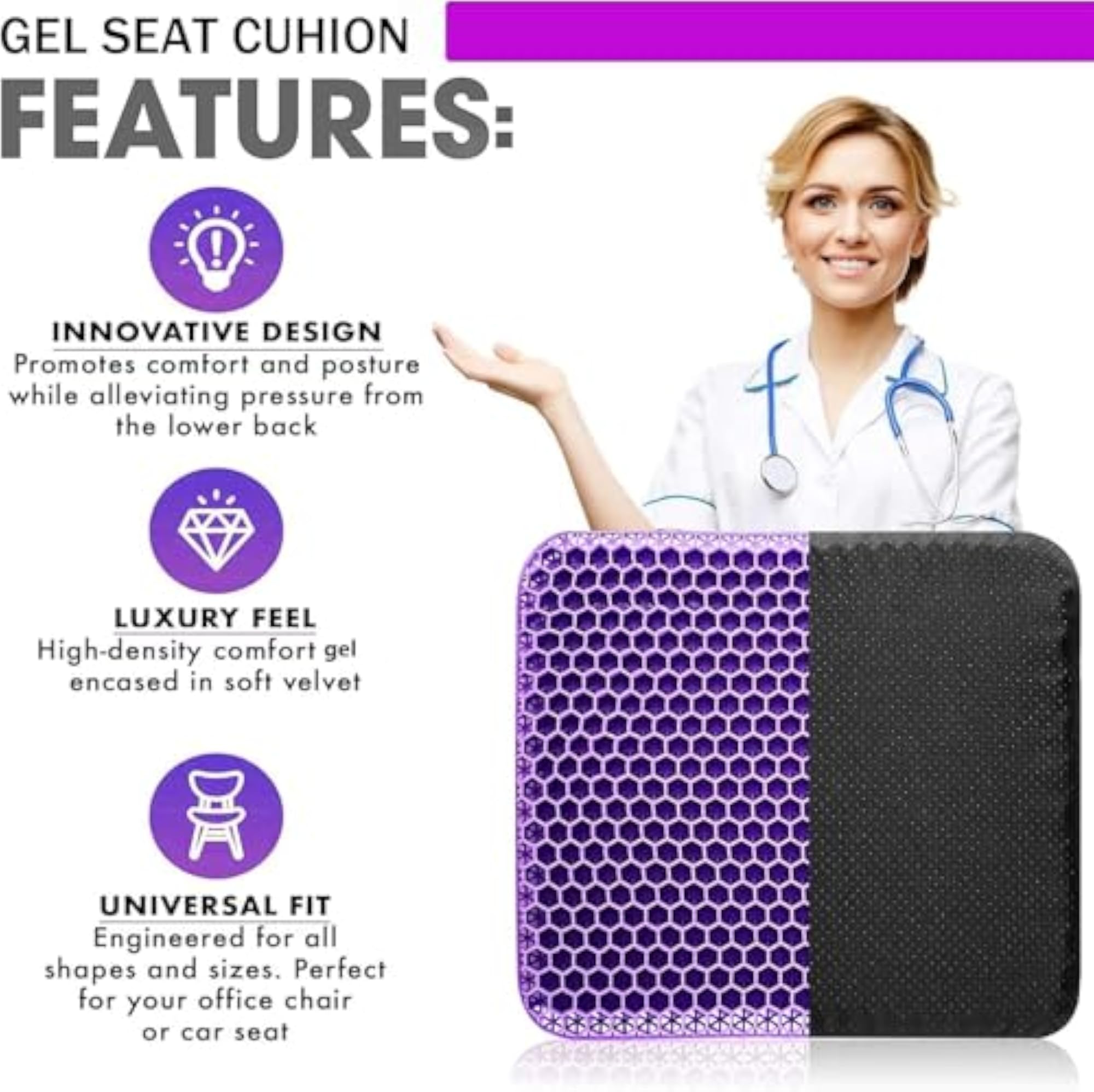 Honeycomb Gel Cushion for Tailbone & Sciatica Support
