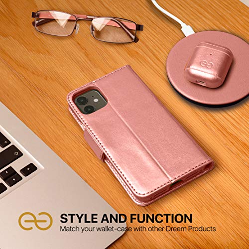 Image of dreem Fibonacci 2-in-1 Wallet Case for Apple iPhone 12 Mini - Luxury Vegan Leather, Magnetic Detachable Shockproof Phone Case, RFID Card Protection, 2-Way Flip Stand - Rose