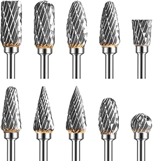 Double Cut Tungsten Carbide Burr Set for Ratory Tool, 10 Pcs Die Grinder Bits with 1/8 inches Shank for DIY Woodworking, Carving, Plastic Drilling, Metal Polishing, Engraving